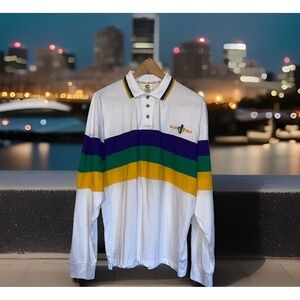Classic Mardi Gras Polo Shirt Men XL Long Sleeve Colorful New Orleans